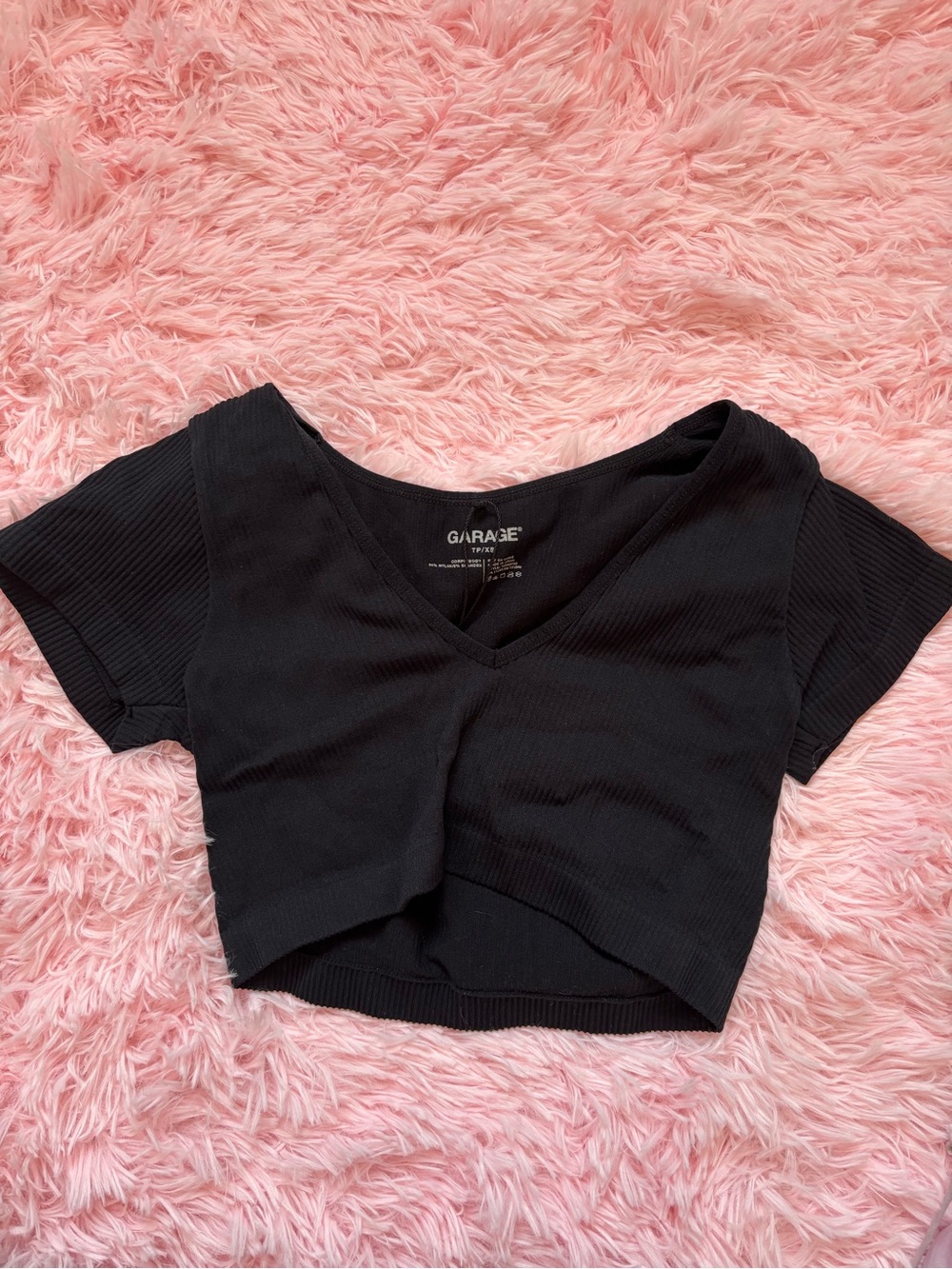 Garage Black Ribbed Crossover V‑Neck Crop Top